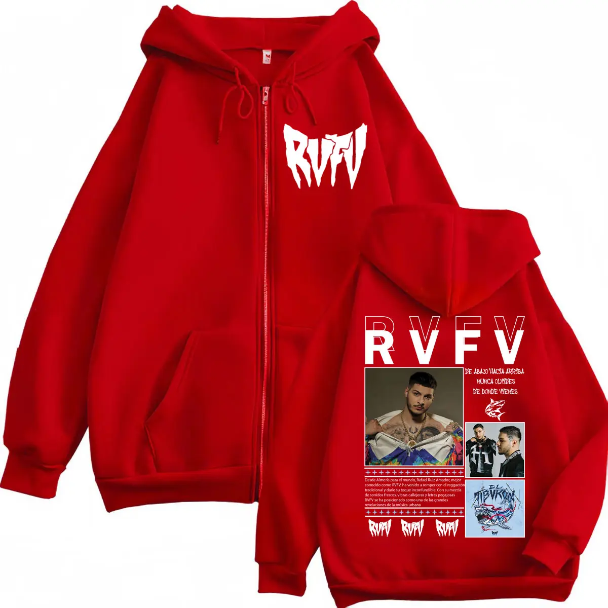 Rapper RVFV Eltiburón Tour Zipper Hoodies Hip Hop Vintage Zip Up Hooded Sweatshirts Men's Women's High Quality Fashion Pullovers