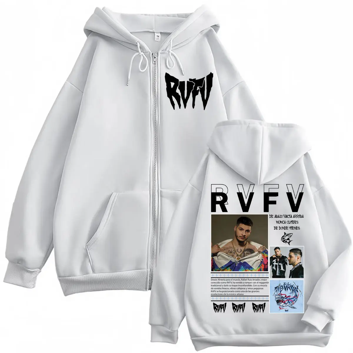 Rapper RVFV Eltiburón Tour Zipper Hoodies Hip Hop Vintage Zip Up Hooded Sweatshirts Men's Women's High Quality Fashion Pullovers
