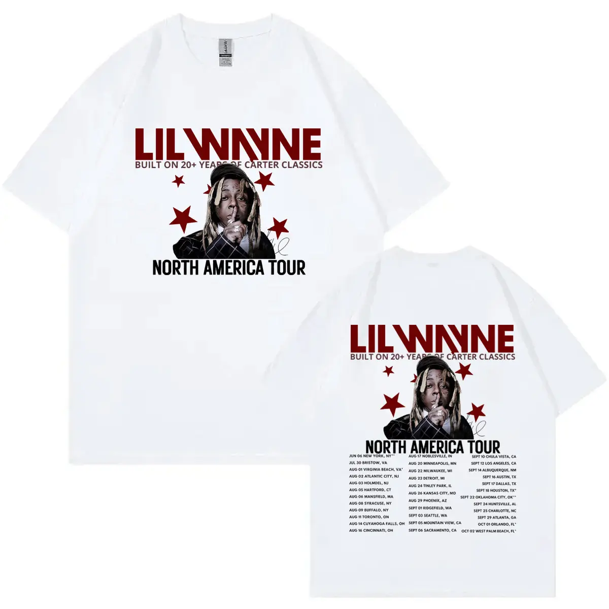 Rapper Lil Wayne Tour 2025 Double Sided Graphic T Shirts Hip Hop Vintage Short Sleeve T-shirts Men Women Casual Cotton T-shirt