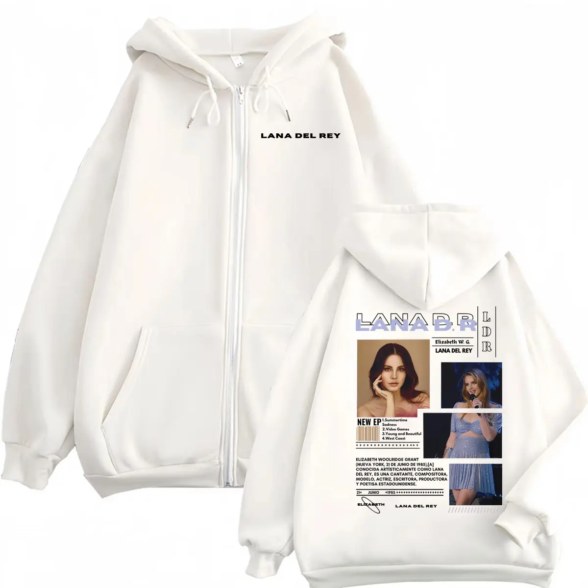 Singer Lana Del Rey Graphic Zipper Hoodie Men Women Clothing Fashion Aesthetic Zip Up Pullovers Casual Loose Fleece Sweatshirts