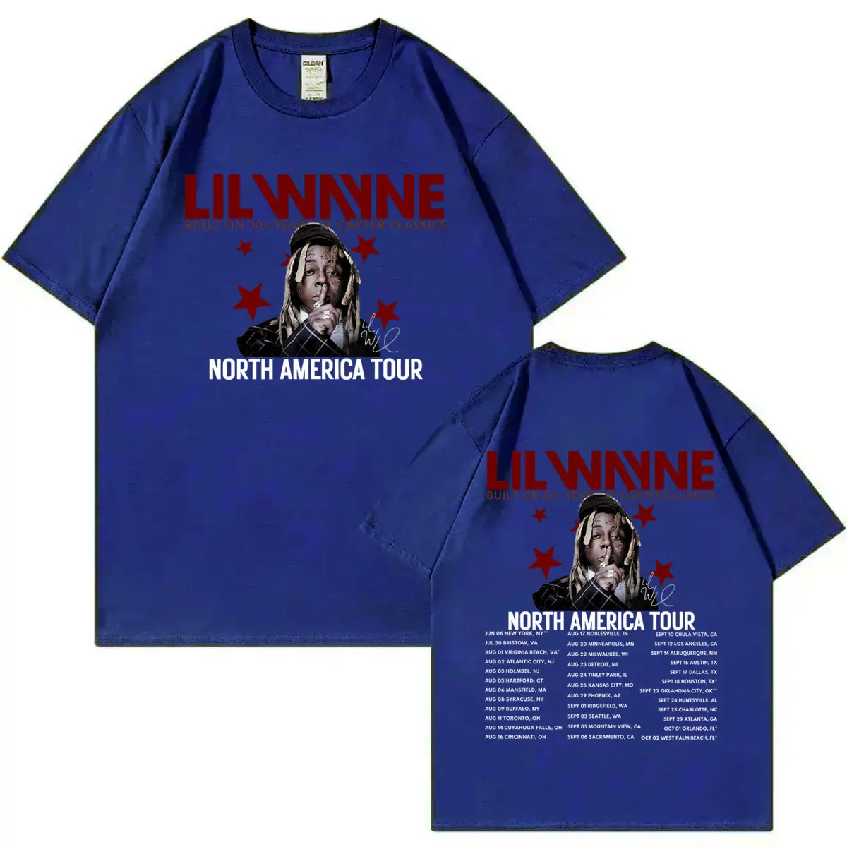 Rapper Lil Wayne Tour 2025 Double Sided Graphic T Shirts Hip Hop Vintage Short Sleeve T-shirts Men Women Casual Cotton T-shirt
