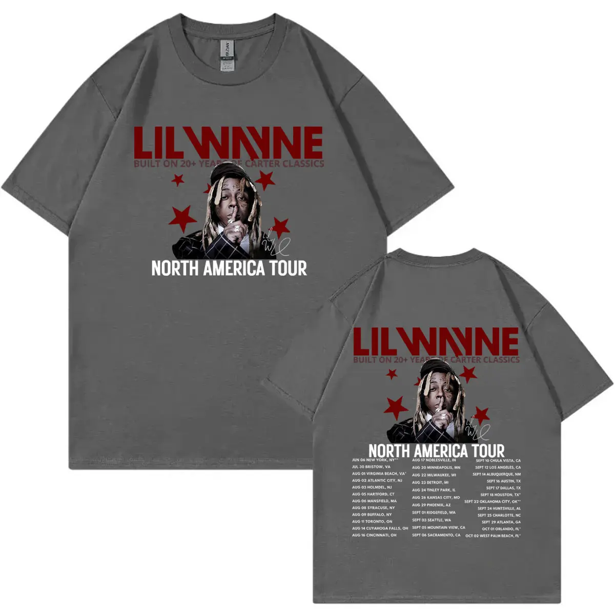 Rapper Lil Wayne Tour 2025 Double Sided Graphic T Shirts Hip Hop Vintage Short Sleeve T-shirts Men Women Casual Cotton T-shirt