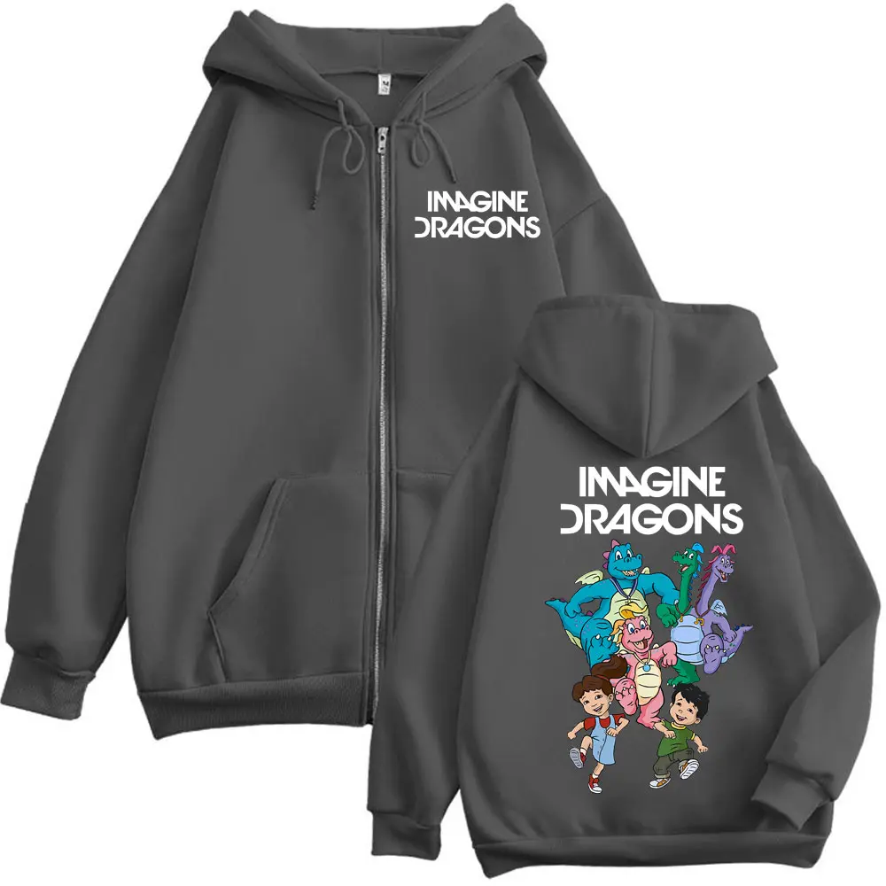 Imagine Dragons Loom World Tour 2025 Zipper Hoodie Harajuku Cartoon Zip Up Sweatshirts Men Women Clothing Fashion Rock Pullovers