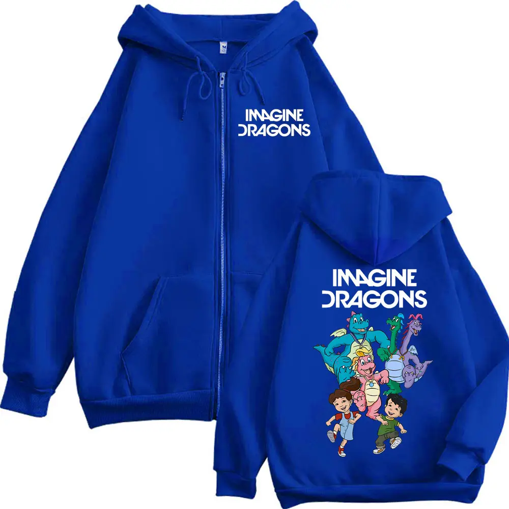 Imagine Dragons Loom World Tour 2025 Zipper Hoodie Harajuku Cartoon Zip Up Sweatshirts Men Women Clothing Fashion Rock Pullovers