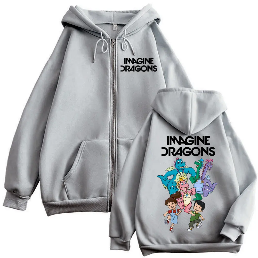 Imagine Dragons Loom World Tour 2025 Zipper Hoodie Harajuku Cartoon Zip Up Sweatshirts Men Women Clothing Fashion Rock Pullovers