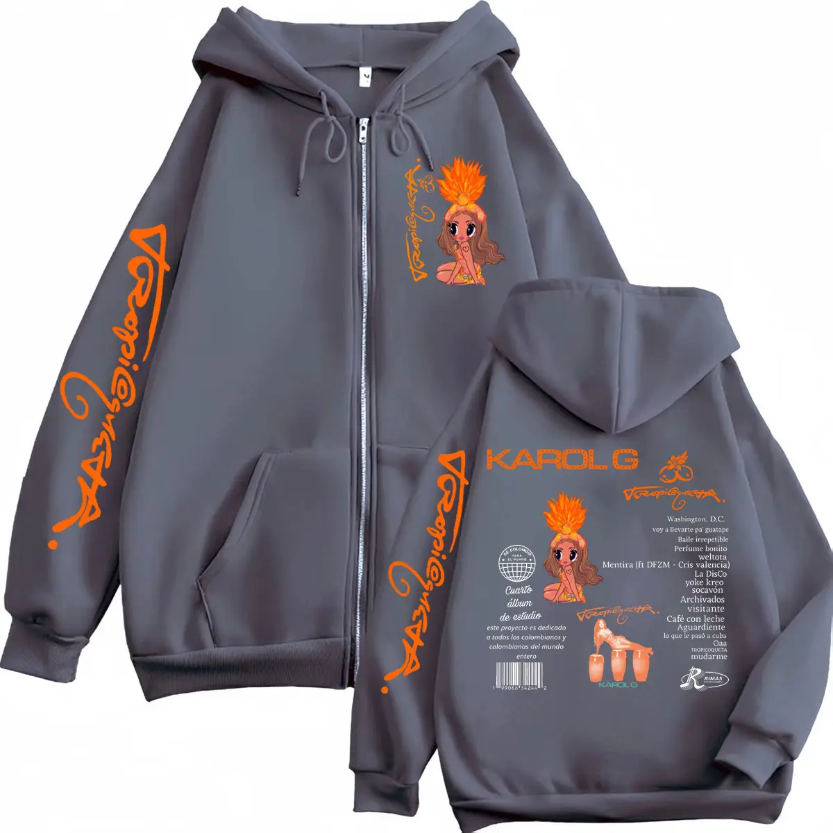 Singer Karol G Tropicoqueta 2025 New Album Zipper Hoodies Men Women Clothing Fashion Y2k Zip Up Pullovers Pop Music Jacket Coat