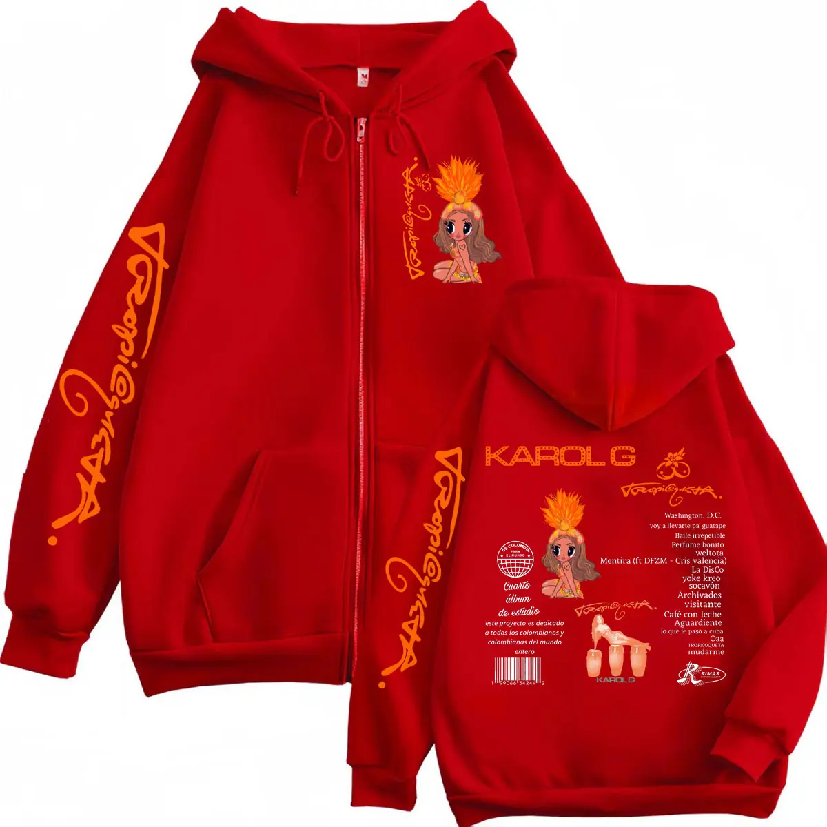 Singer Karol G Tropicoqueta 2025 New Album Zipper Hoodies Men Women Clothing Fashion Y2k Zip Up Pullovers Pop Music Jacket Coat