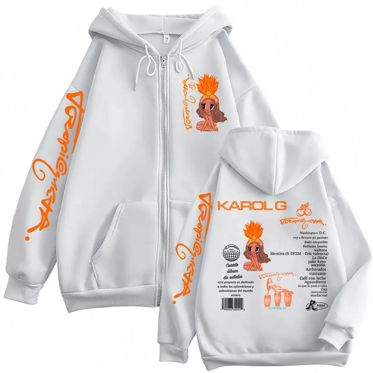 Singer Karol G Tropicoqueta 2025 New Album Zipper Hoodies Men Women Clothing Fashion Y2k Zip Up Pullovers Pop Music Jacket Coat