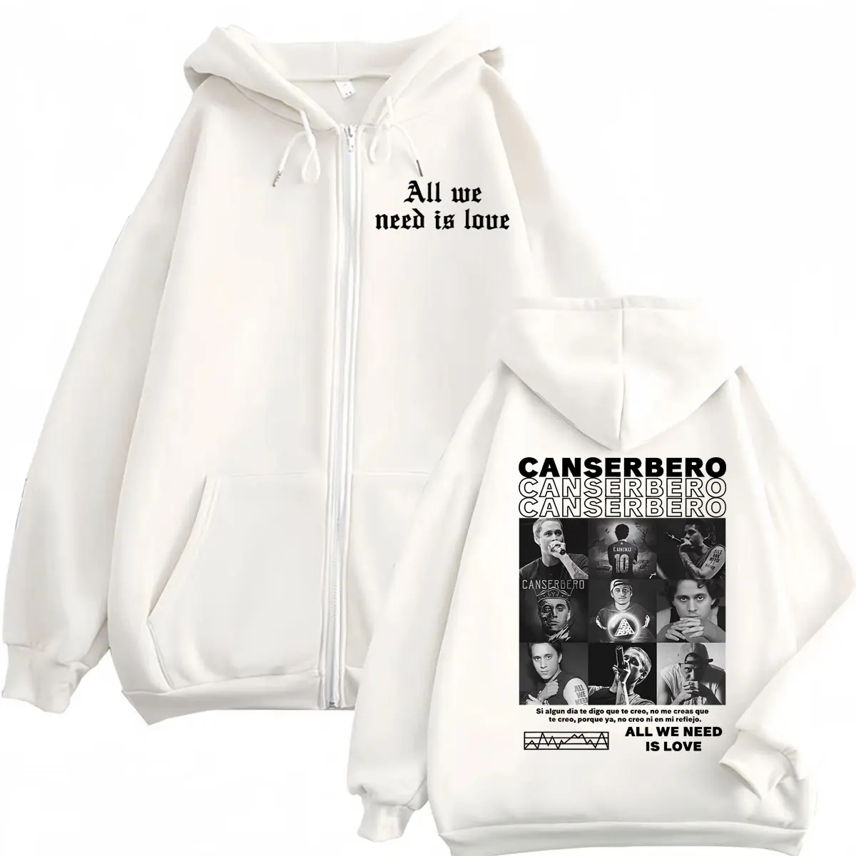 Rapper Canserbero All We Need Is Love Zipper Hoodie Muerte Vida Album Print Zip Up Sweatshirts Men Women Fashion Retro Pullovers