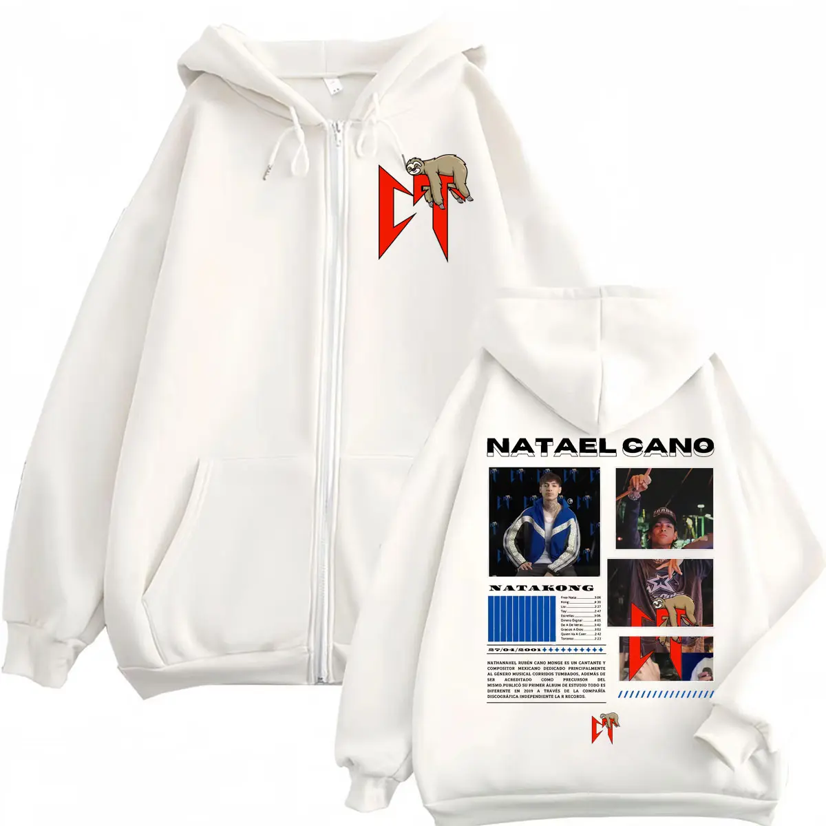 Rapper Natanael Cano Sloth Graphic Zipper Hoodies Fashion Hip Hop Zip Up Sweatshirts Men Women Clothing Harajuku Y2k Pullovers