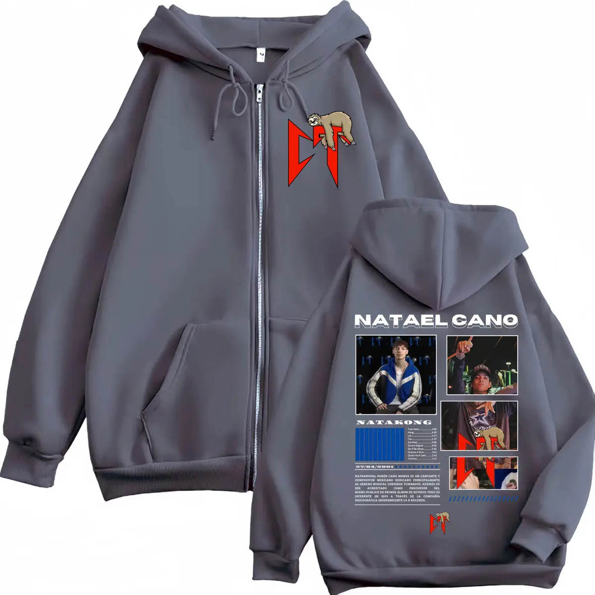 Rapper Natanael Cano Sloth Graphic Zipper Hoodies Fashion Hip Hop Zip Up Sweatshirts Men Women Clothing Harajuku Y2k Pullovers
