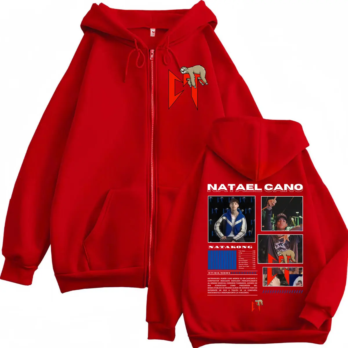 Rapper Natanael Cano Sloth Graphic Zipper Hoodies Fashion Hip Hop Zip Up Sweatshirts Men Women Clothing Harajuku Y2k Pullovers
