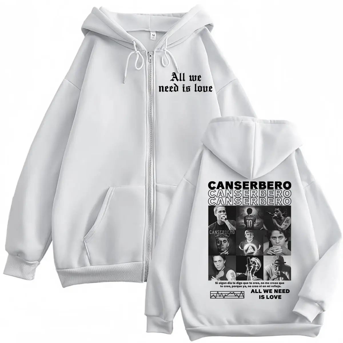 Rapper Canserbero All We Need Is Love Zipper Hoodie Muerte Vida Album Print Zip Up Sweatshirts Men Women Fashion Retro Pullovers