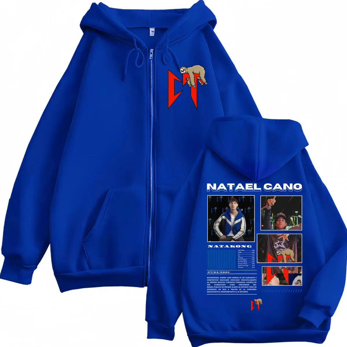 Rapper Natanael Cano Sloth Graphic Zipper Hoodies Fashion Hip Hop Zip Up Sweatshirts Men Women Clothing Harajuku Y2k Pullovers