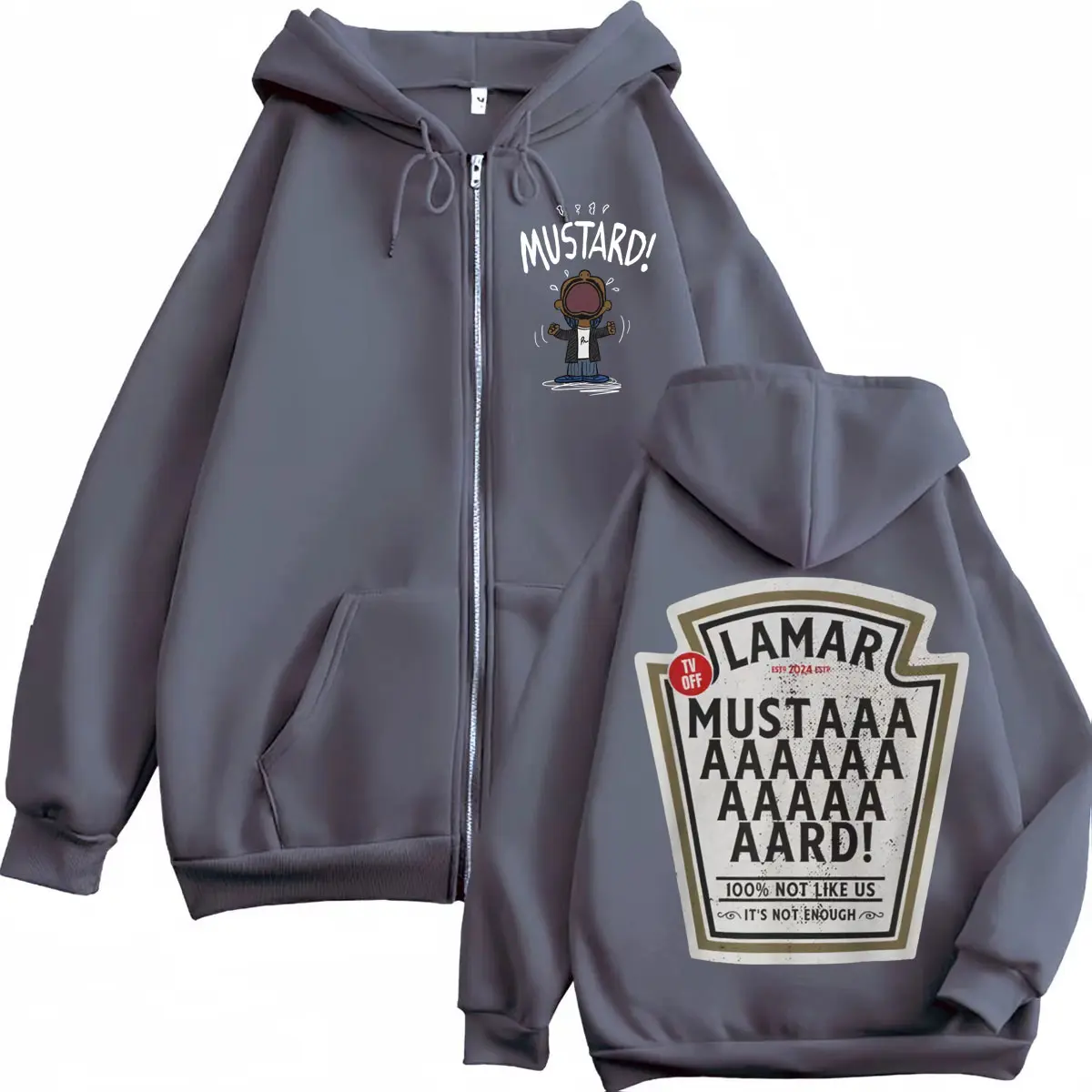 Rapper Kendrick Lamar Mustard Merch Zipper Hoodie Men's Women's Fashion Hip Hop Zip Up Sweatshirts High Quality Fleece Pullovers