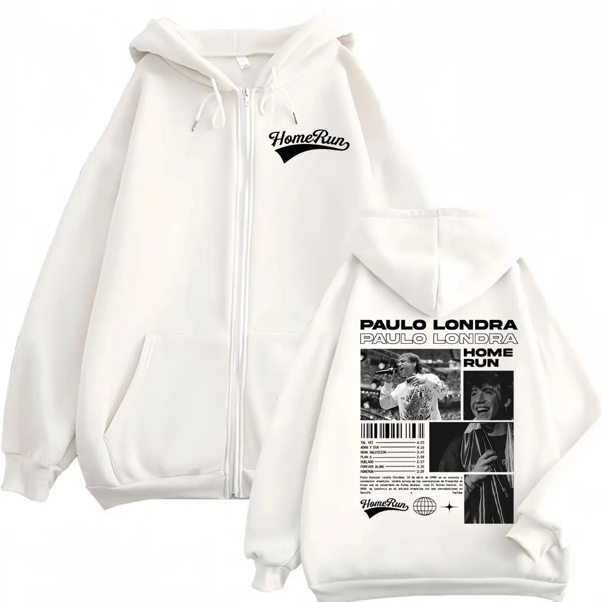 Rapper Paulo Londra Homerun Album Tour Graphic Zipper Hoodie Hip Hop Vintage Zip Up Sweatshirts Men Women Casual Loose Pullovers
