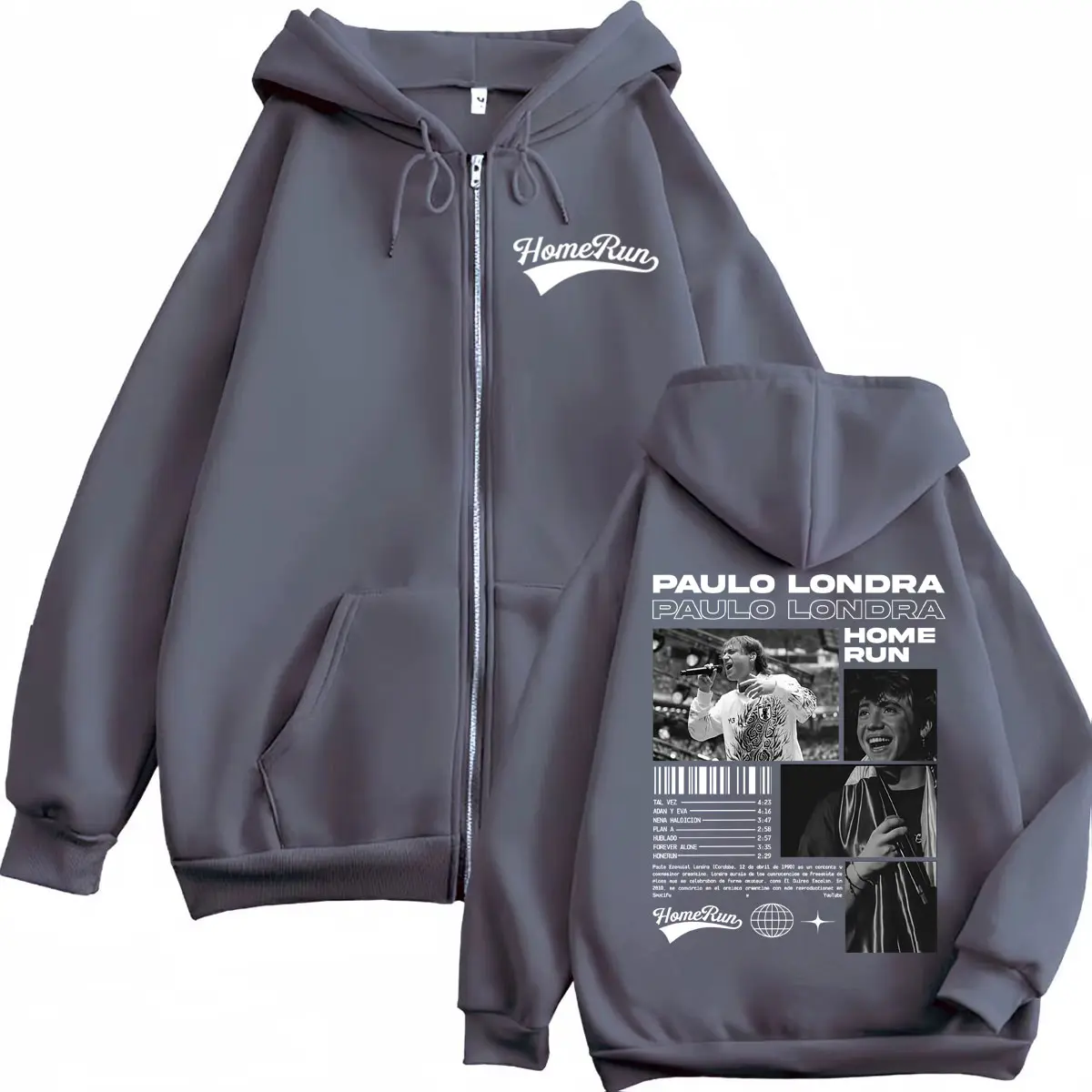 Rapper Paulo Londra Homerun Album Tour Graphic Zipper Hoodie Hip Hop Vintage Zip Up Sweatshirts Men Women Casual Loose Pullovers
