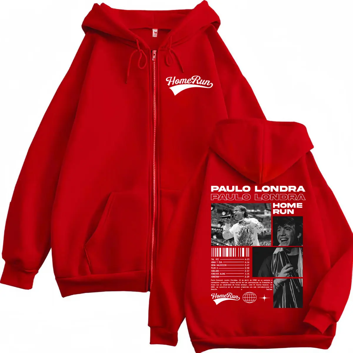 Rapper Paulo Londra Homerun Album Tour Graphic Zipper Hoodie Hip Hop Vintage Zip Up Sweatshirts Men Women Casual Loose Pullovers