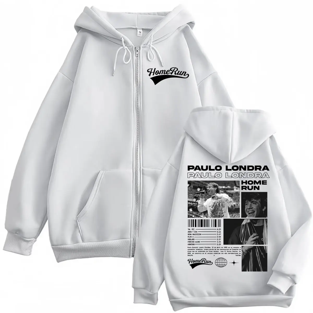 Rapper Paulo Londra Homerun Album Tour Graphic Zipper Hoodie Hip Hop Vintage Zip Up Sweatshirts Men Women Casual Loose Pullovers