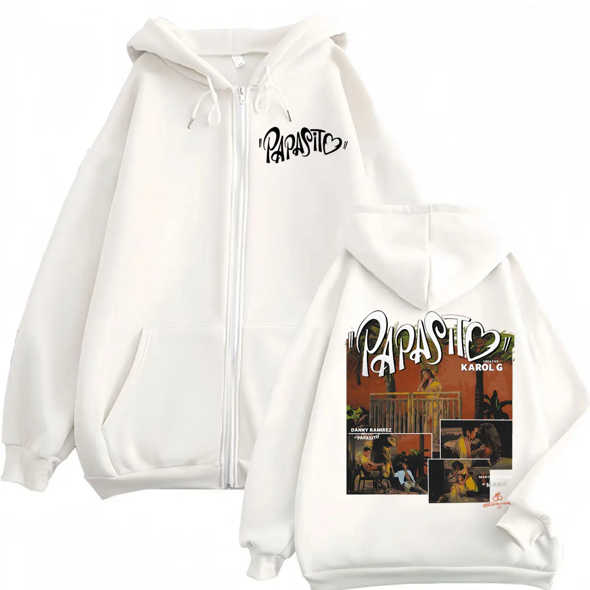 Karol G Tropicoqueta Papasito Graphic Zipper Hoodies Hip Hop Vintage Zip Up Hooded Sweatshirt Men Women Fashion Casual Pullovers