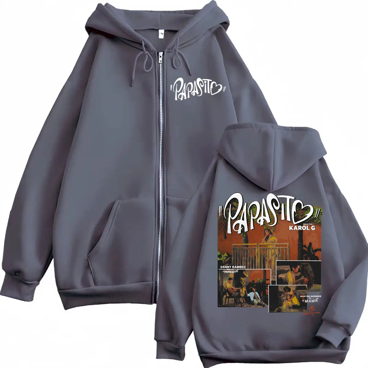 Karol G Tropicoqueta Papasito Graphic Zipper Hoodies Hip Hop Vintage Zip Up Hooded Sweatshirt Men Women Fashion Casual Pullovers