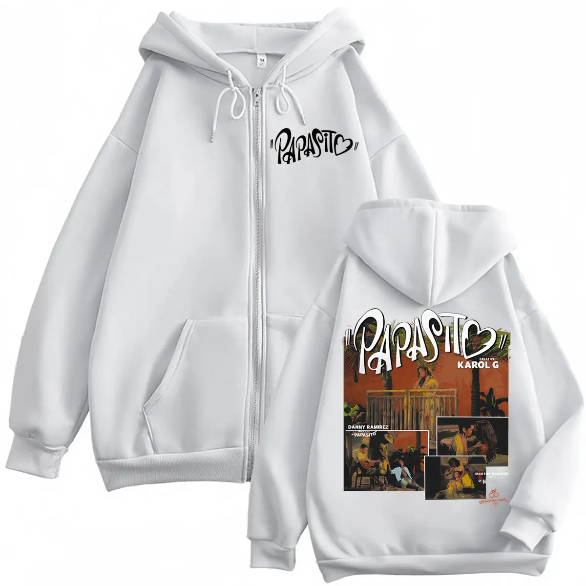 Karol G Tropicoqueta Papasito Graphic Zipper Hoodies Hip Hop Vintage Zip Up Hooded Sweatshirt Men Women Fashion Casual Pullovers