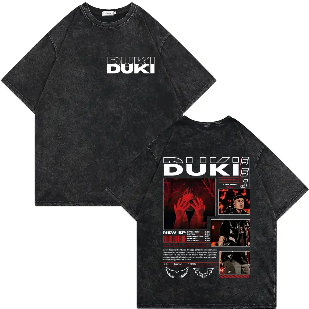 Vintage Washed Rapper Duki ADA Tour Merch T Shirt Men Women Fashion Hip Hop Short Sleeve T-shirt High Quality Cotton T-shirts