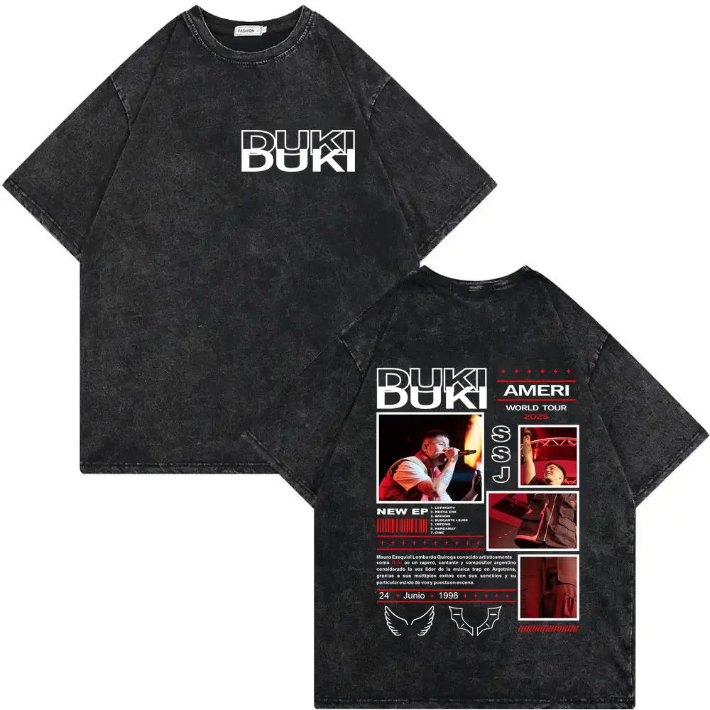 Vintage Washed Rapper Duki ADA Tour Merch T Shirt Men Women Fashion Hip Hop Short Sleeve T-shirt High Quality Cotton T-shirts