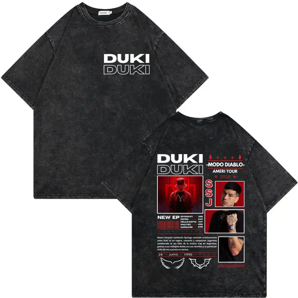 Vintage Washed Rapper Duki ADA Tour Merch T Shirt Men Women Fashion Hip Hop Short Sleeve T-shirt High Quality Cotton T-shirts