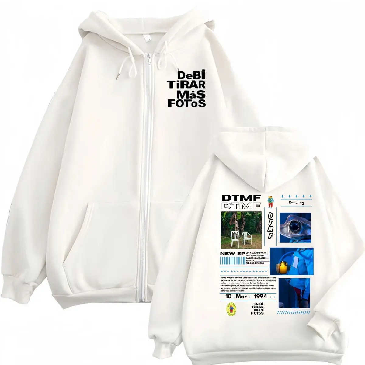 Rapper Bad Bunny DTMF Zipper Hoodies Debí Tirar Más Fotos Album Graphic Zip Up Pullovers Men Women Fashion Hip Hop Sweatshirts