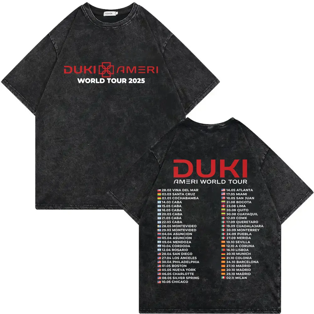Vintage Washed Rapper Duki ADA Tour Merch T Shirt Men Women Fashion Hip Hop Short Sleeve T-shirt High Quality Cotton T-shirts