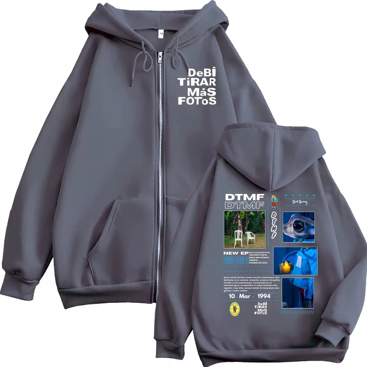 Rapper Bad Bunny DTMF Zipper Hoodies Debí Tirar Más Fotos Album Graphic Zip Up Pullovers Men Women Fashion Hip Hop Sweatshirts