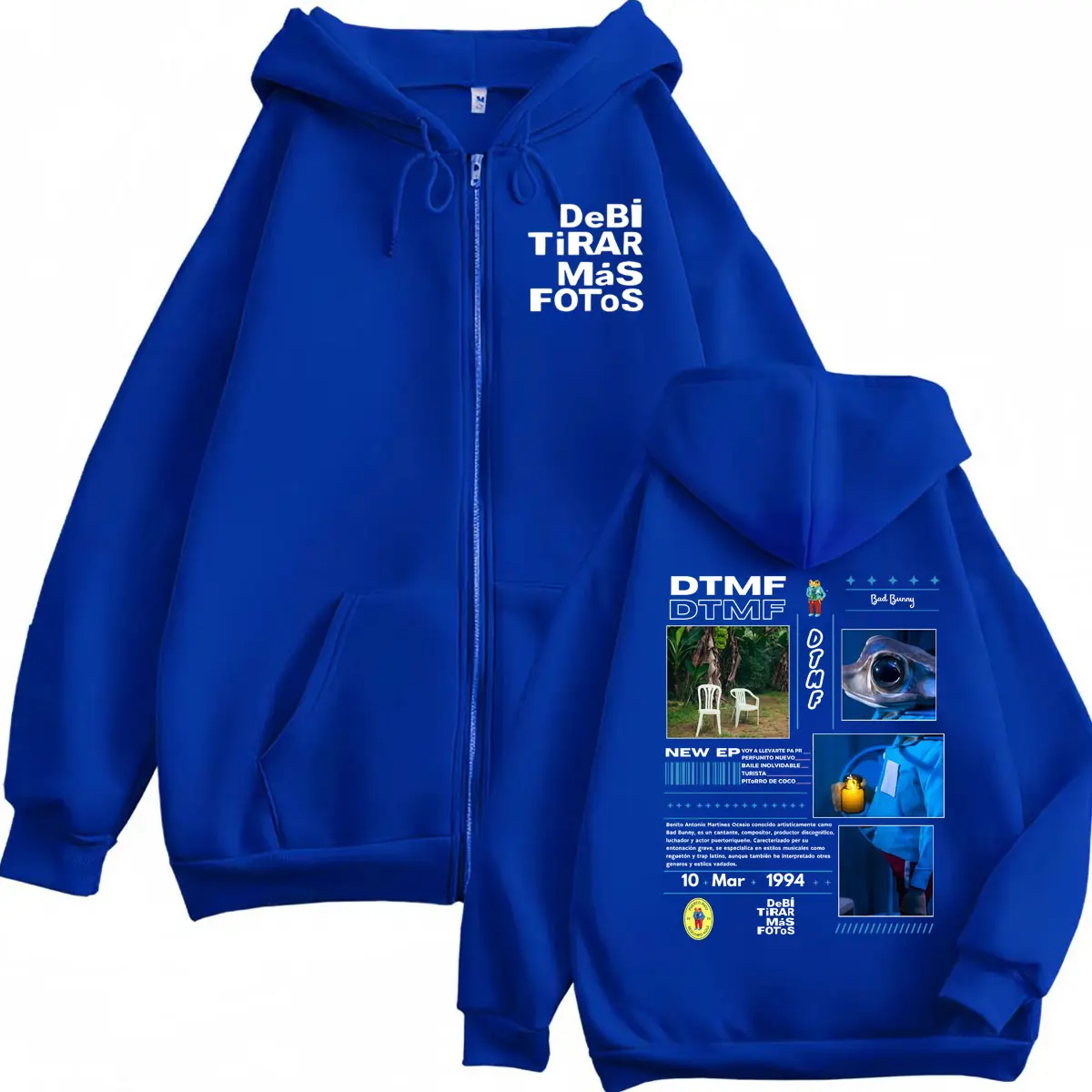 Rapper Bad Bunny DTMF Zipper Hoodies Debí Tirar Más Fotos Album Graphic Zip Up Pullovers Men Women Fashion Hip Hop Sweatshirts