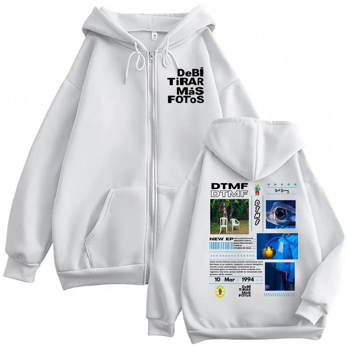 Rapper Bad Bunny DTMF Zipper Hoodies Debí Tirar Más Fotos Album Graphic Zip Up Pullovers Men Women Fashion Hip Hop Sweatshirts