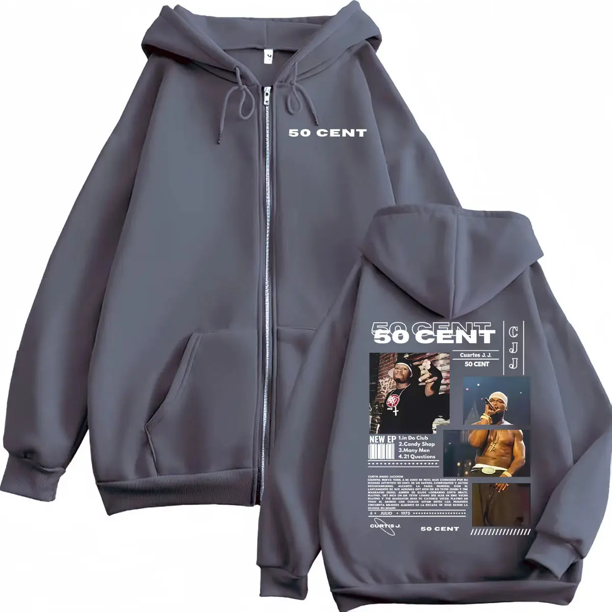 Rapper 50 Cent Curtis Tour 2025 Zipper Hoodie Fashion Hip Hop Vintage Zip Up Pullovers Men Women Casual Loose Hooded Sweatshirts