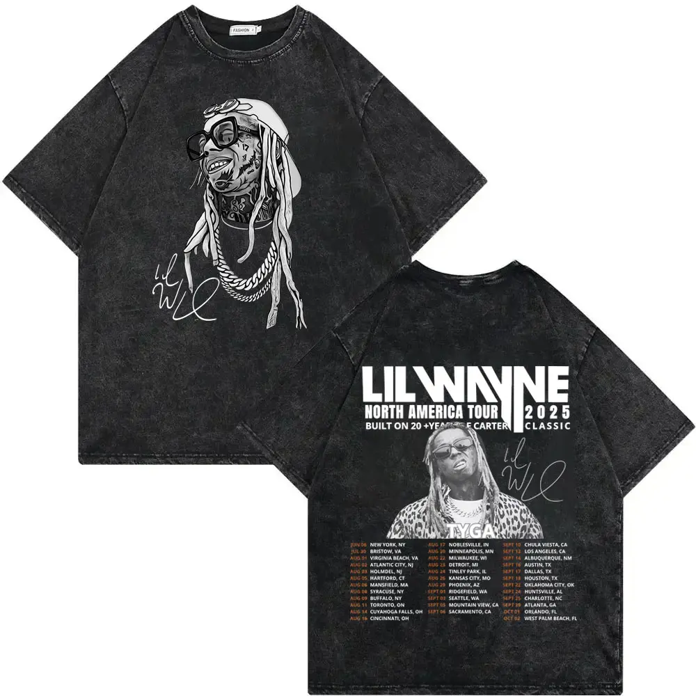 Rapper Lil Wayne Album Merch T-shirts Tha Carter VI Tour 2025 Vintage Washed T-shirt Men Women Clothing Fashion Hip Hop T Shirts