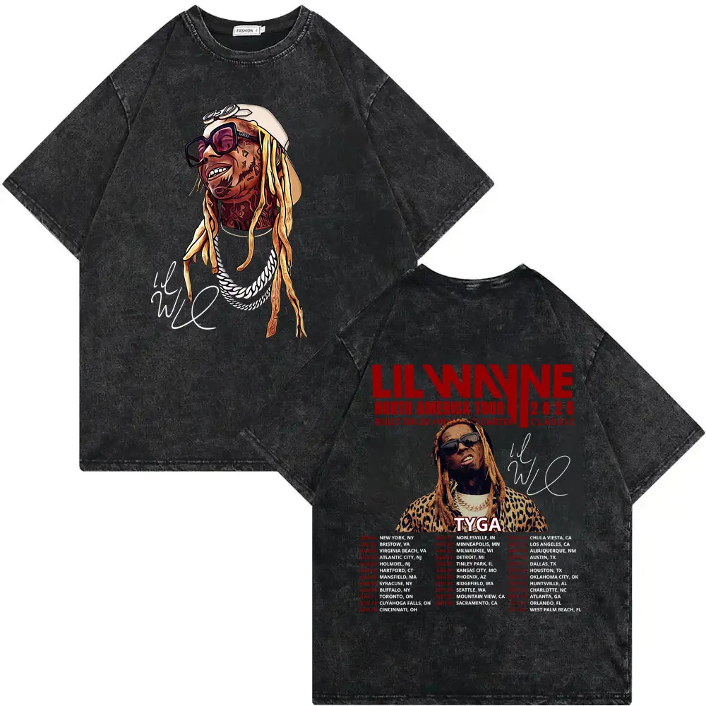 Rapper Lil Wayne Album Merch T-shirts Tha Carter VI Tour 2025 Vintage Washed T-shirt Men Women Clothing Fashion Hip Hop T Shirts
