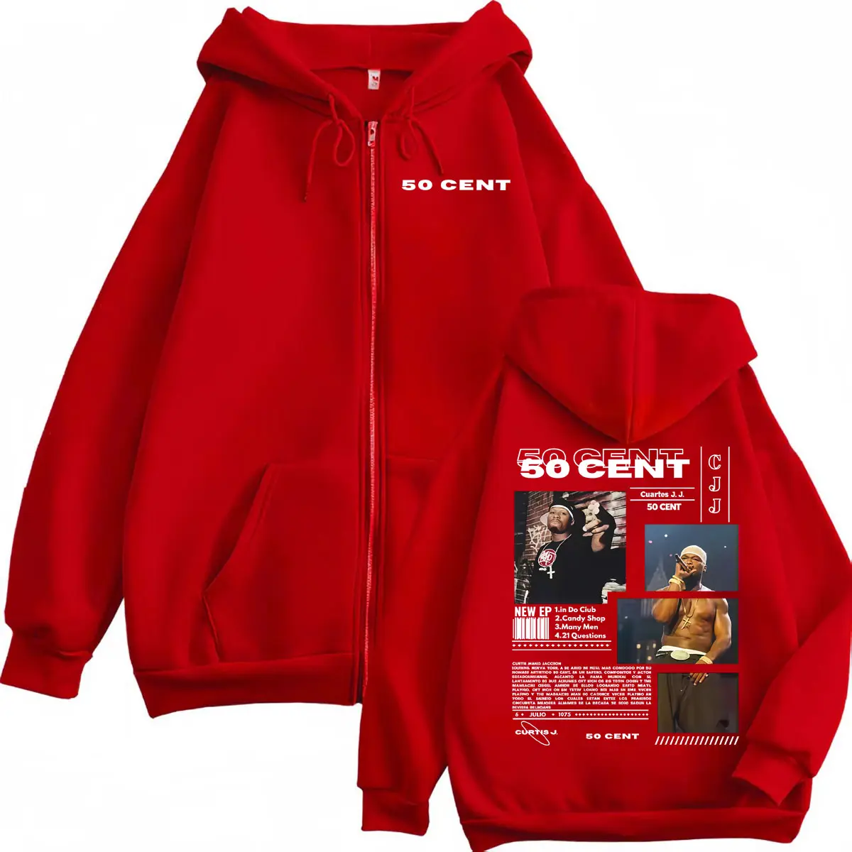 Rapper 50 Cent Curtis Tour 2025 Zipper Hoodie Fashion Hip Hop Vintage Zip Up Pullovers Men Women Casual Loose Hooded Sweatshirts