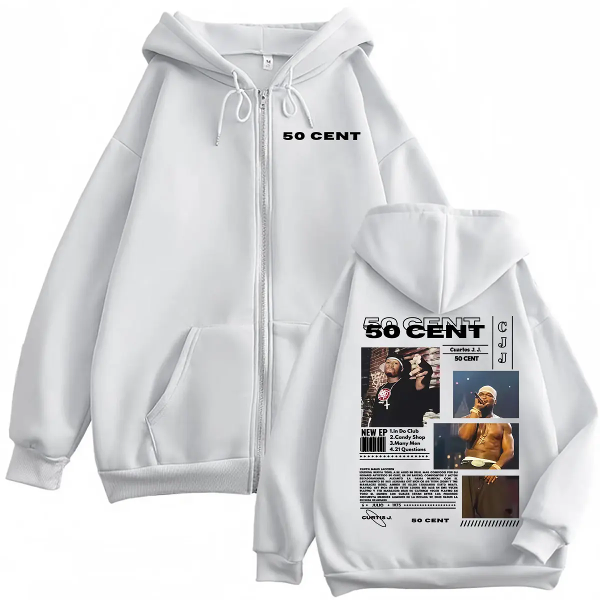 Rapper 50 Cent Curtis Tour 2025 Zipper Hoodie Fashion Hip Hop Vintage Zip Up Pullovers Men Women Casual Loose Hooded Sweatshirts