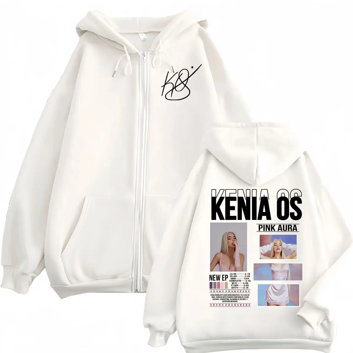 Kenia Os Pink Aura Double Sided Print Zipper Hoodie Men Women Clothing Fashion Hip Hop Zip Up Pullovers Casual Loose Sweatshirts