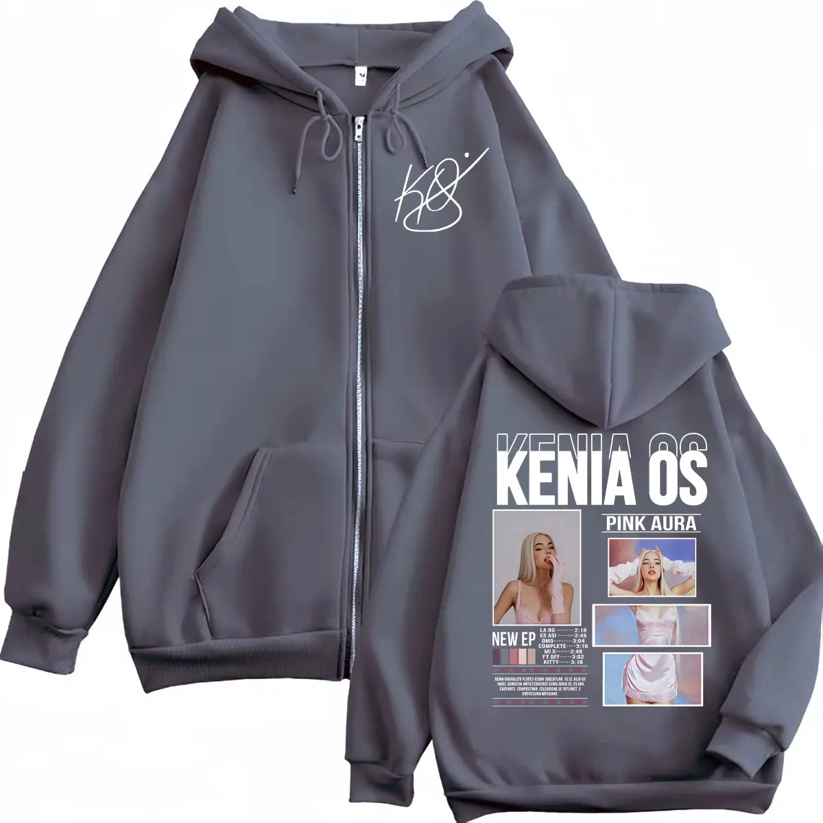 Kenia Os Pink Aura Double Sided Print Zipper Hoodie Men Women Clothing Fashion Hip Hop Zip Up Pullovers Casual Loose Sweatshirts