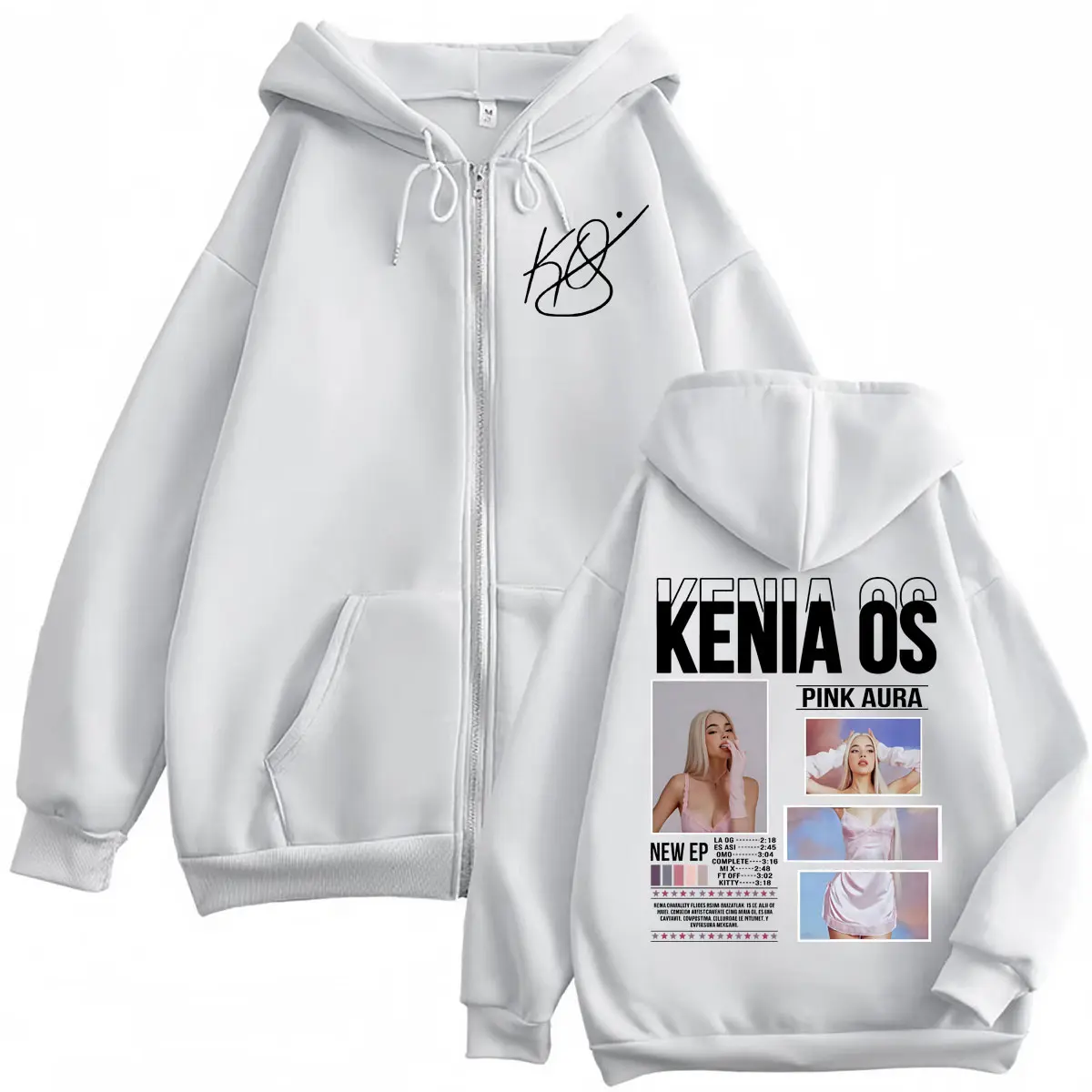 Kenia Os Pink Aura Double Sided Print Zipper Hoodie Men Women Clothing Fashion Hip Hop Zip Up Pullovers Casual Loose Sweatshirts