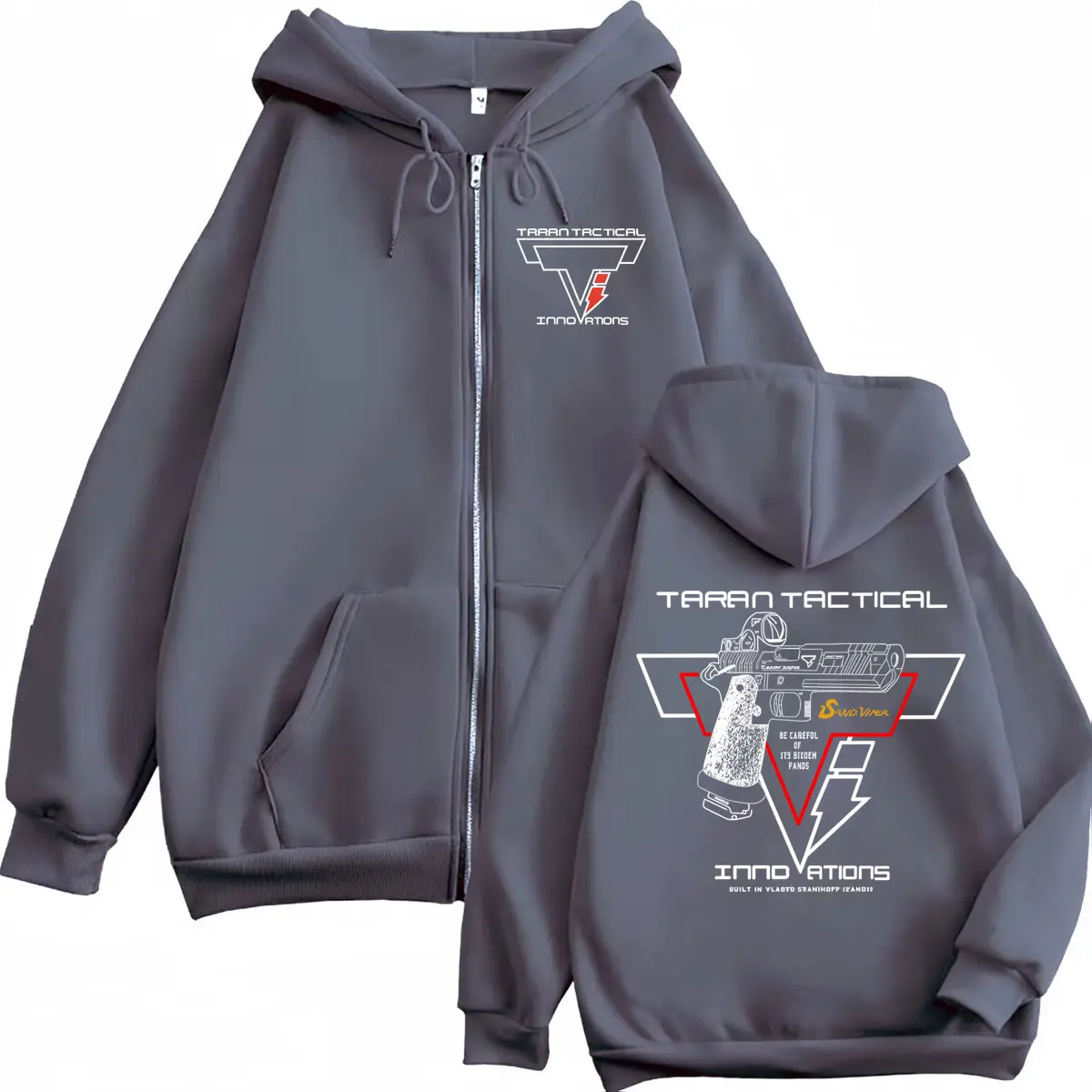 Taran Tactical Pistol Print Zipper Hoodie High Quality Fashion Zip Up Hooded Sweatshirts Men Women Casual Oversized Pullovers