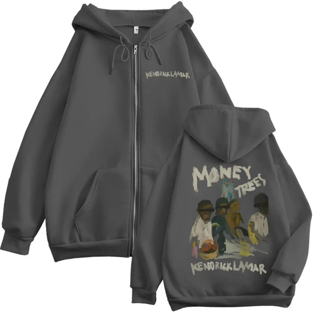 Rapper Kendrick Lamar Good Kid Money Trees Graphic Zipper Hoodie Hip Hop Vintage Zip Up Sweatshirts Unisex Fashion Y2k Pullovers