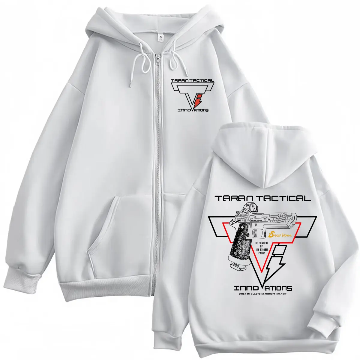 Taran Tactical Pistol Print Zipper Hoodie High Quality Fashion Zip Up Hooded Sweatshirts Men Women Casual Oversized Pullovers