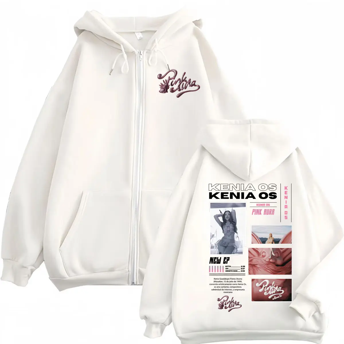 Kenia Os Pink Aura Graphic Zipper Hoodie High Quality Fashion Pop Music Zip Up Pullovers Men Women Oversized Fleece Sweatshirts