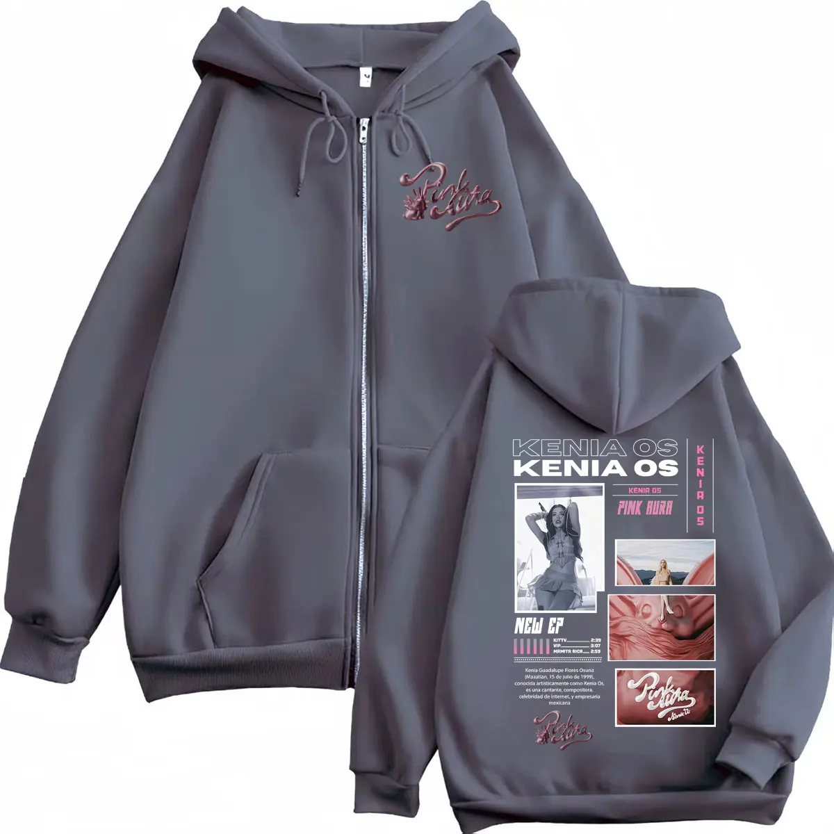 Kenia Os Pink Aura Graphic Zipper Hoodie High Quality Fashion Pop Music Zip Up Pullovers Men Women Oversized Fleece Sweatshirts