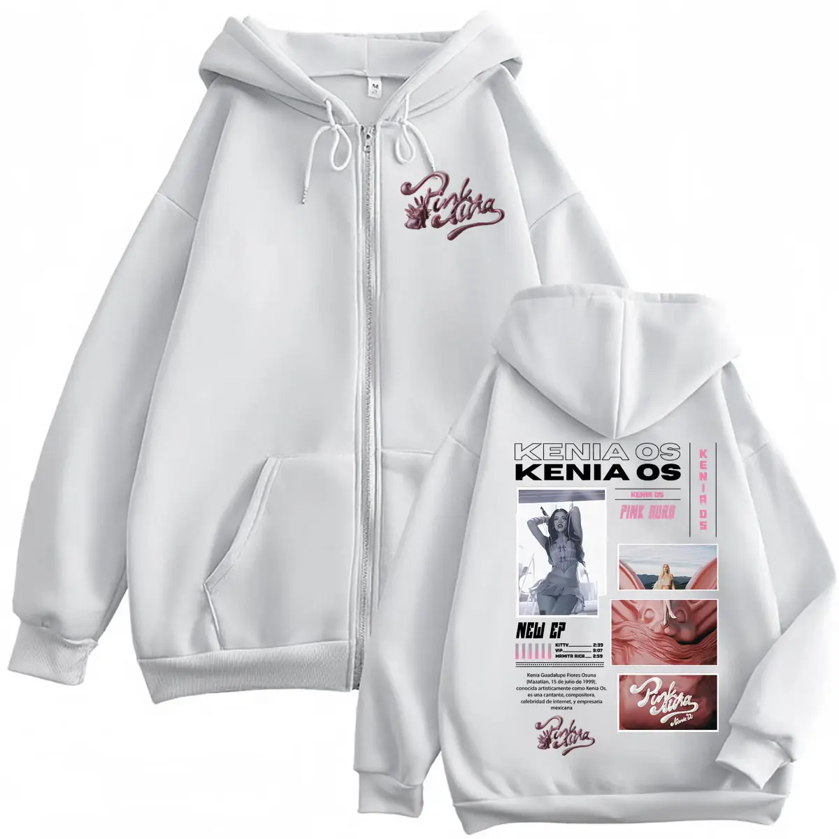 Kenia Os Pink Aura Graphic Zipper Hoodie High Quality Fashion Pop Music Zip Up Pullovers Men Women Oversized Fleece Sweatshirts