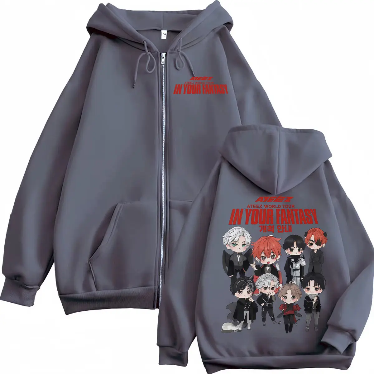 Kpop ATEEZ 2025 World Tour in Your Fantasy Zipper Hoodie Fashion Cartoon Graphic Zip Up Sweatshirts Men Women Casual Pullovers