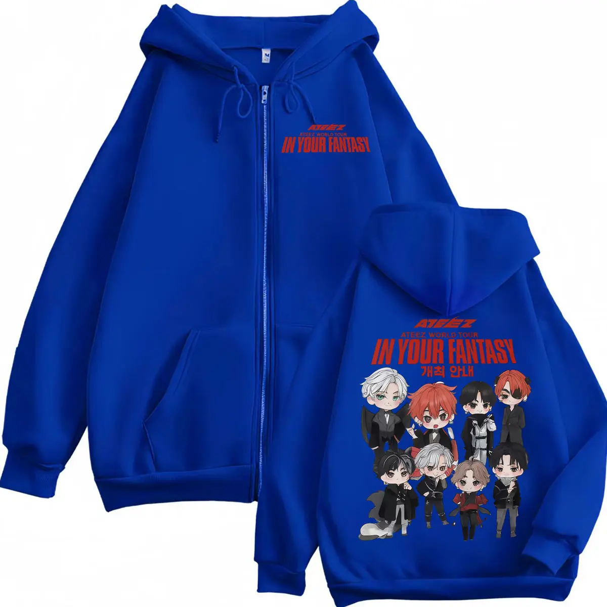 Kpop ATEEZ 2025 World Tour in Your Fantasy Zipper Hoodie Fashion Cartoon Graphic Zip Up Sweatshirts Men Women Casual Pullovers